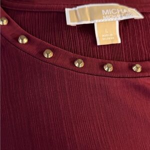 Michael Kors Burgundy Short Sleeve Top with Studded Neckline